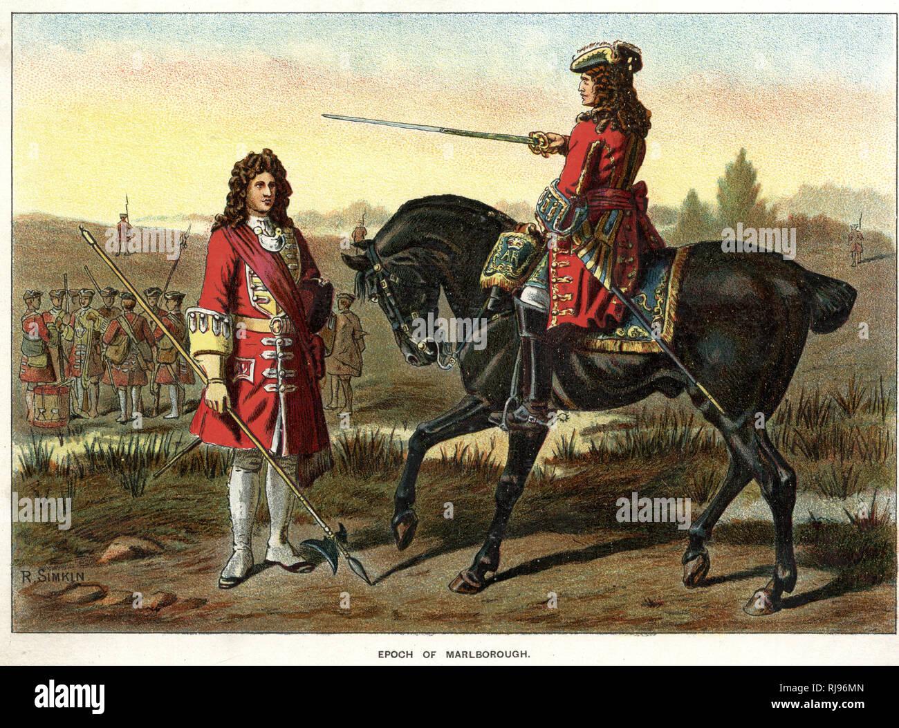 British foot soldier and horseman 1710 Stock Photo