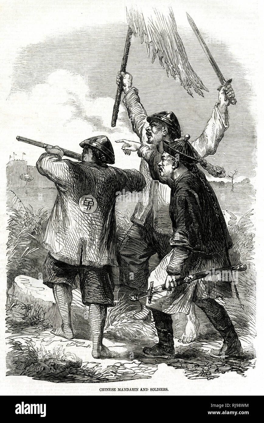 MANDARIN & SOLDIERS 1857 Stock Photo