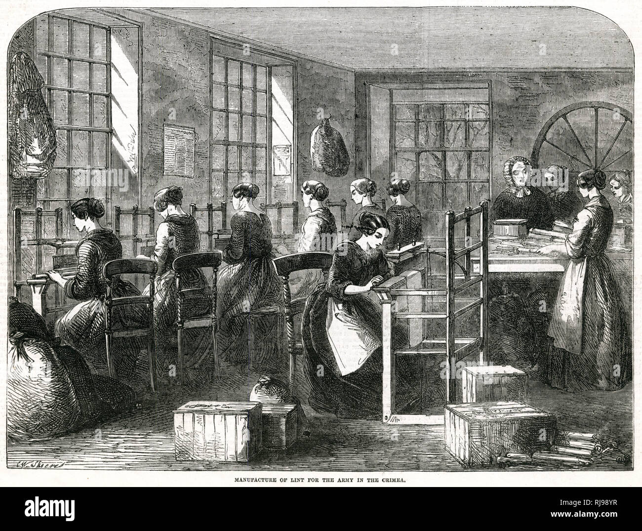 Manufacture of lint for the army in Crimea 1855 Stock Photo