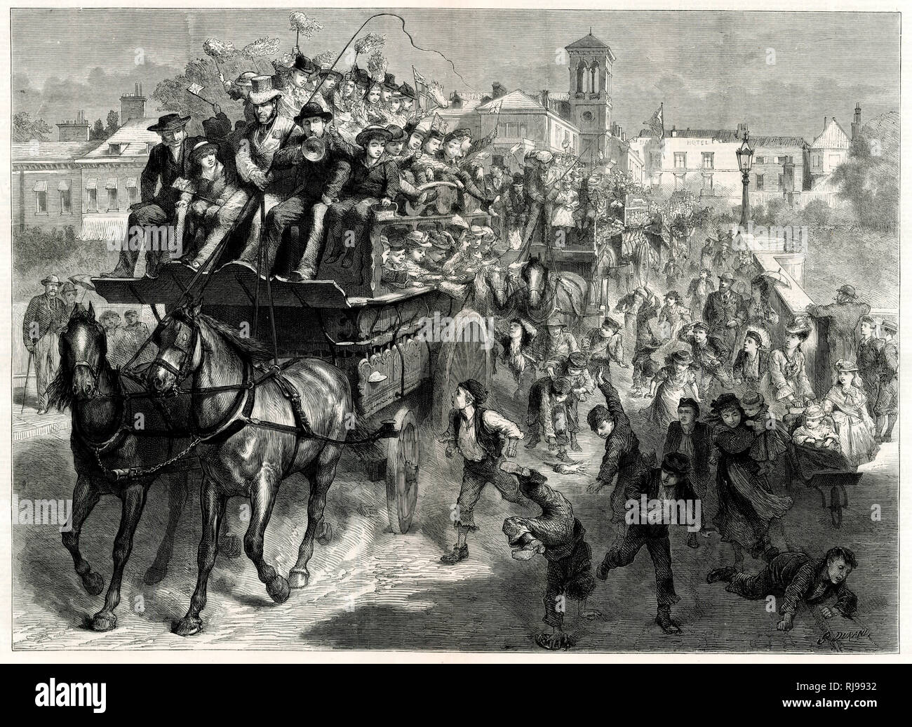 London children on a coach trip to the country 1876 Stock Photo - Alamy