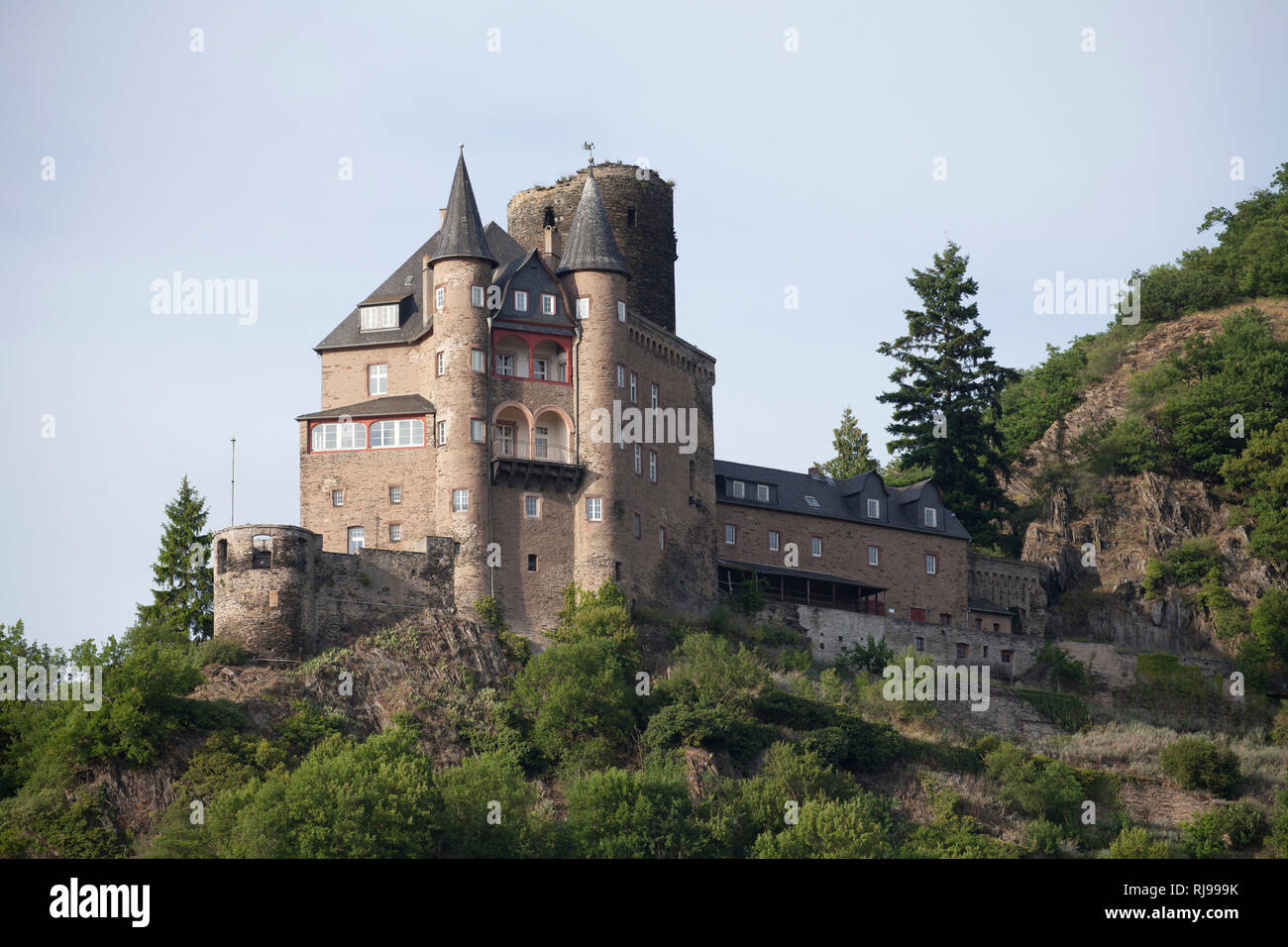 Burg Katz bei Sankt Goarshausen, Sankt Goarshausen, Unesco Weltkulturerbe Oberes Mittelrheintal, Rheinland-Pfalz, Deutschland, Stock Photo