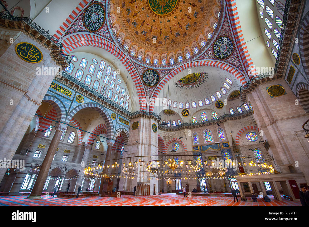 Inside Interior of Suleymaniye Mosque (Suleymaniye Cami). It is the largest  mosque in Istanbul, Turkey. By design of Mimar Sinan Stock Photo - Alamy