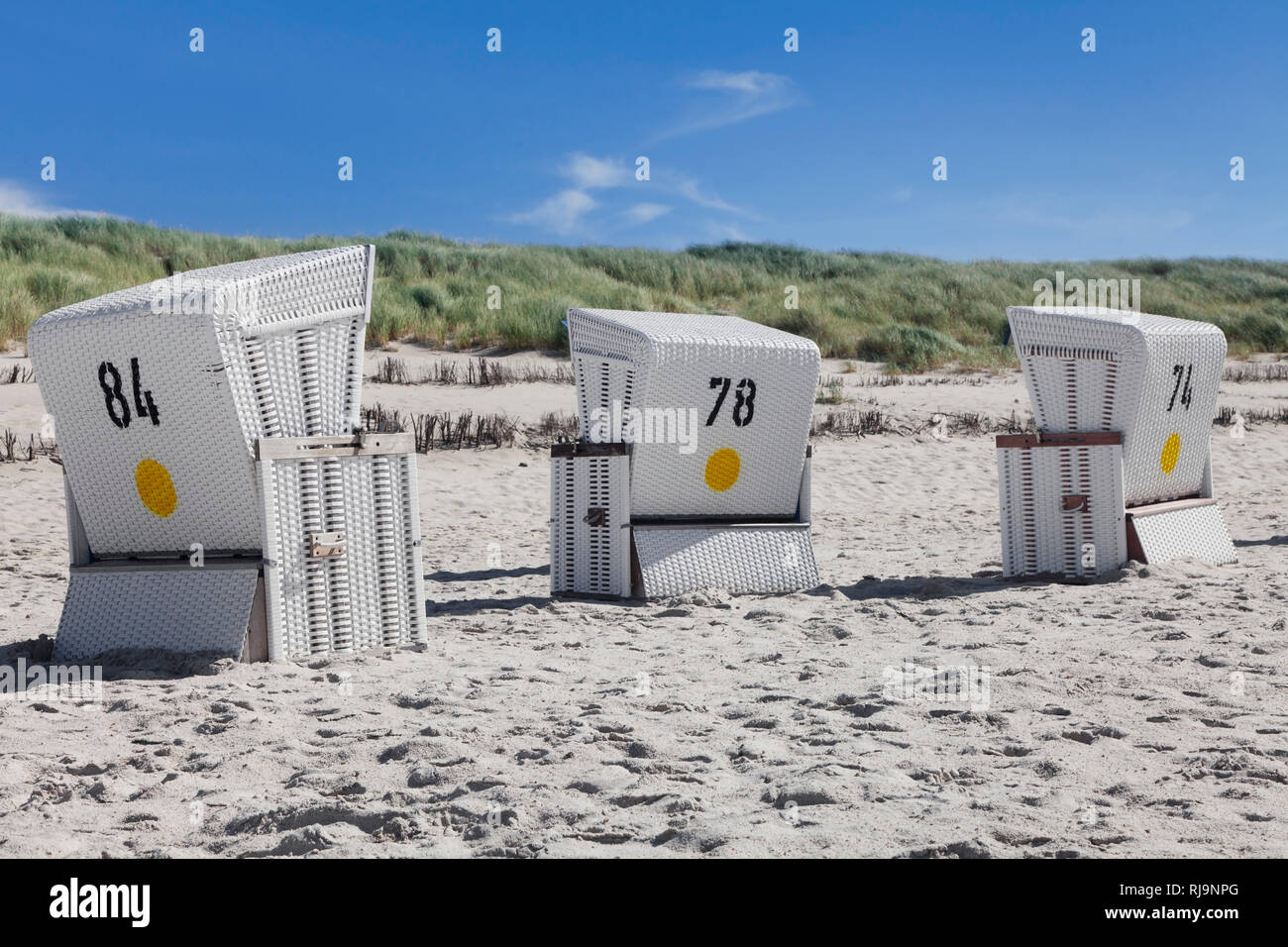 Strandkörbe am Strand von Kampen, Sylt, Nordfriesland, Schleswig
