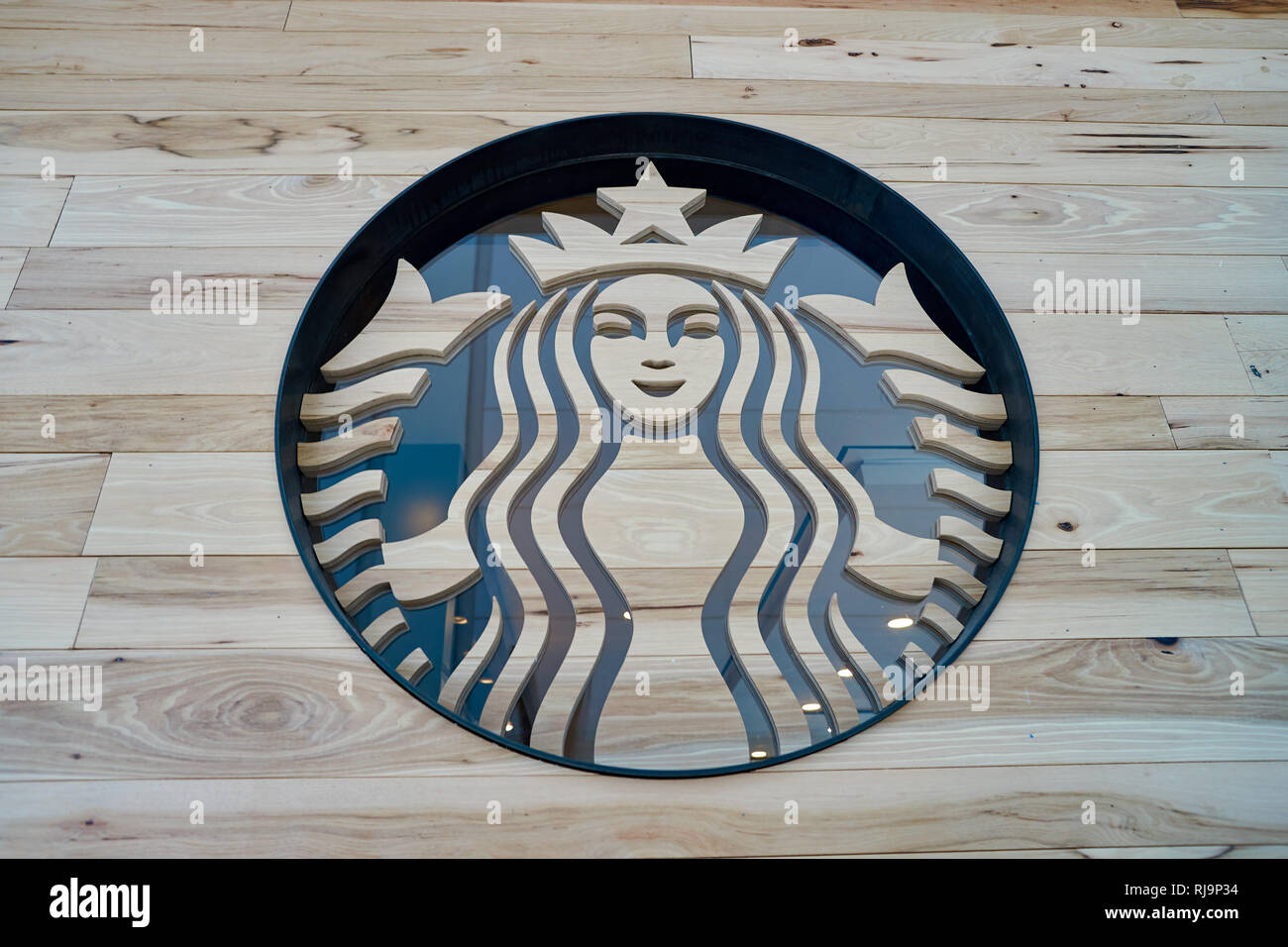 NEW YORK APRIL 06, 2016 logo of Starbucks Cafe. Starbucks