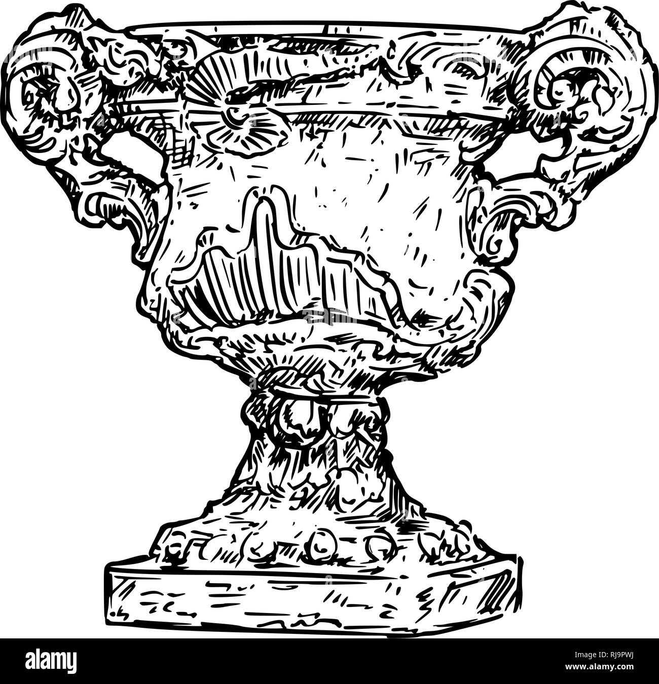 Drawing of Old Antique Ornamental Stone Goblet or Vase Stock Vector