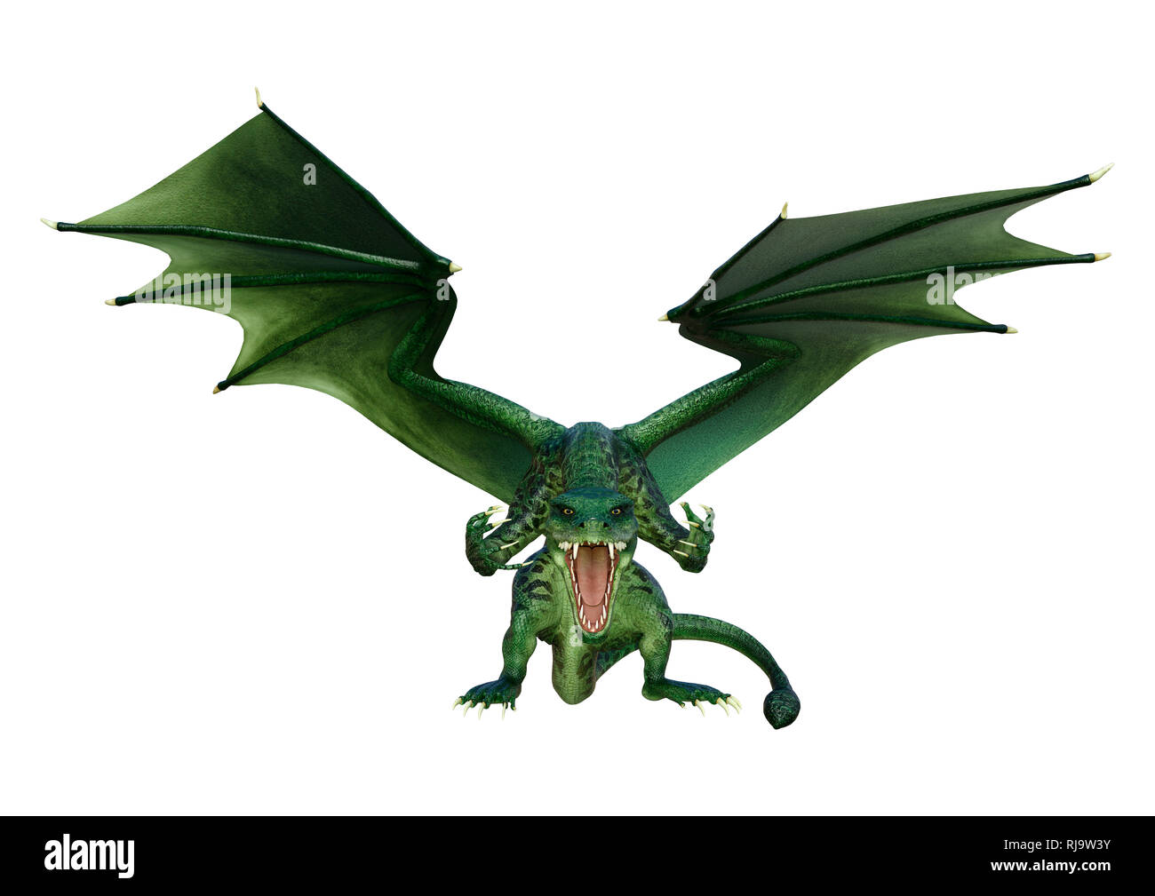 3D rendering of a green fantasy dragon isolated on white background ...