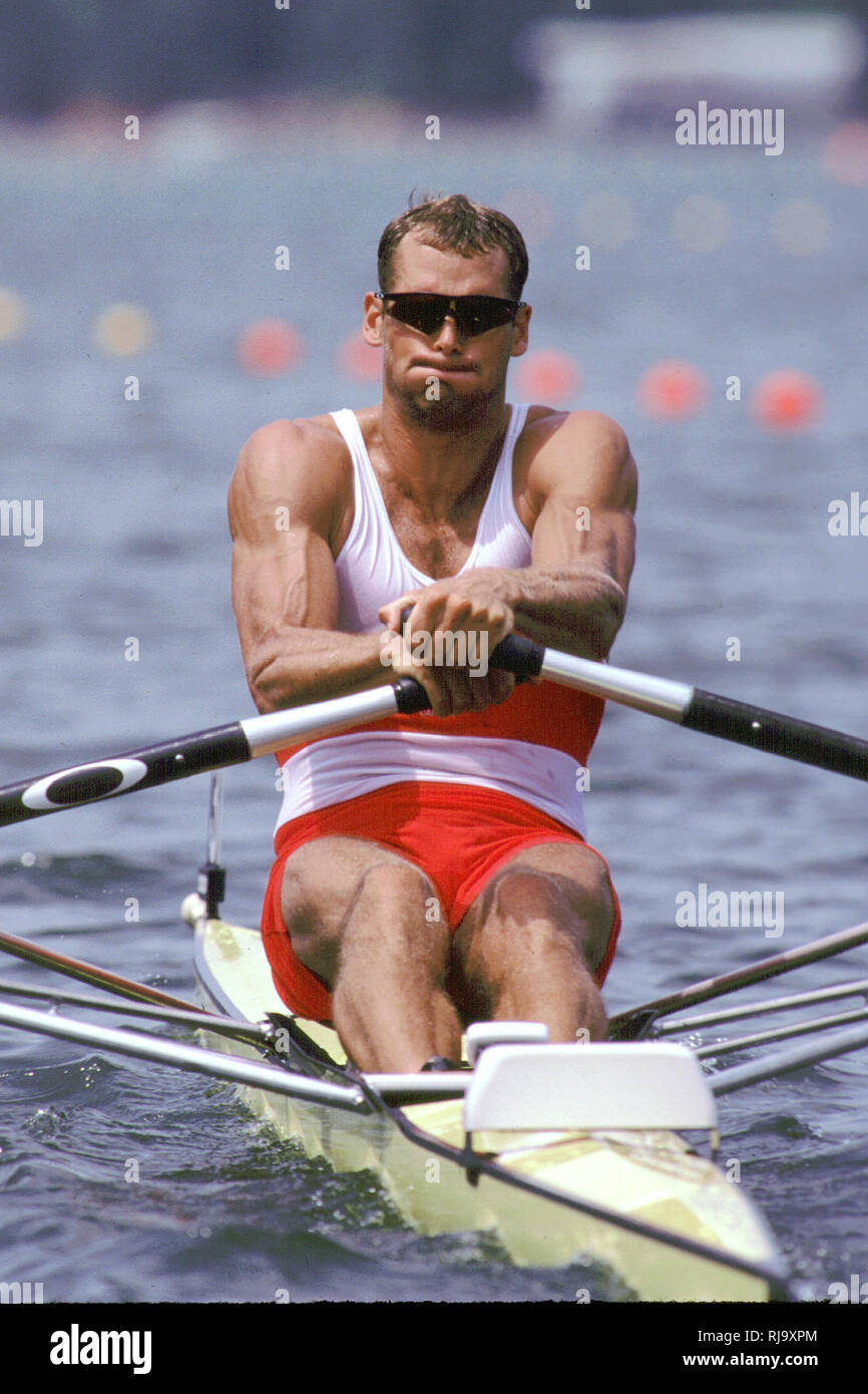 Atlanta, USA,  CAN M1X Derek PORTER, moves away from the start, at the 1996, Olympic Rowing Regatta at Lake Lanier, Gainsville Georgia,  [Photo Peter Spurrier/Intersport Images] Stock Photo