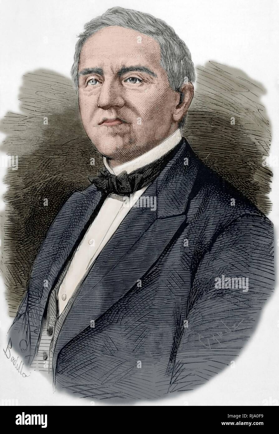 Samuel Jones Tilden (1814-1886). Candidato demócrata para Presidente de los Estados Unidos, durante las disputadas elecciones de 1876 en EEUU. También fue Gobernador del Estado de Nueva York. Dibujo por Badillo. Grabado por Capuz. Coloreado. La Ilustración Española y Americana, 8 de septiembre de 1876. Stock Photo