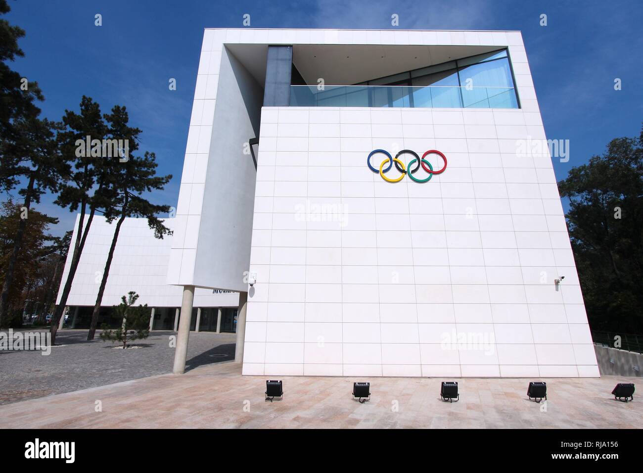 BUCHAREST, ROMANIA - AUGUST 19: Romanian Olympic Committee building on August 19, 2012 in Bucharest, Romania. The beautiful contemporary building was  Stock Photo