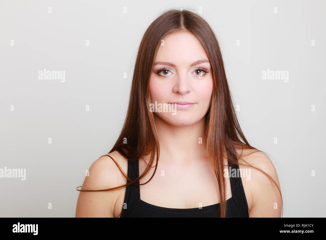 Natural Make Up And Healthy Skin Young Brunette With Long Hair