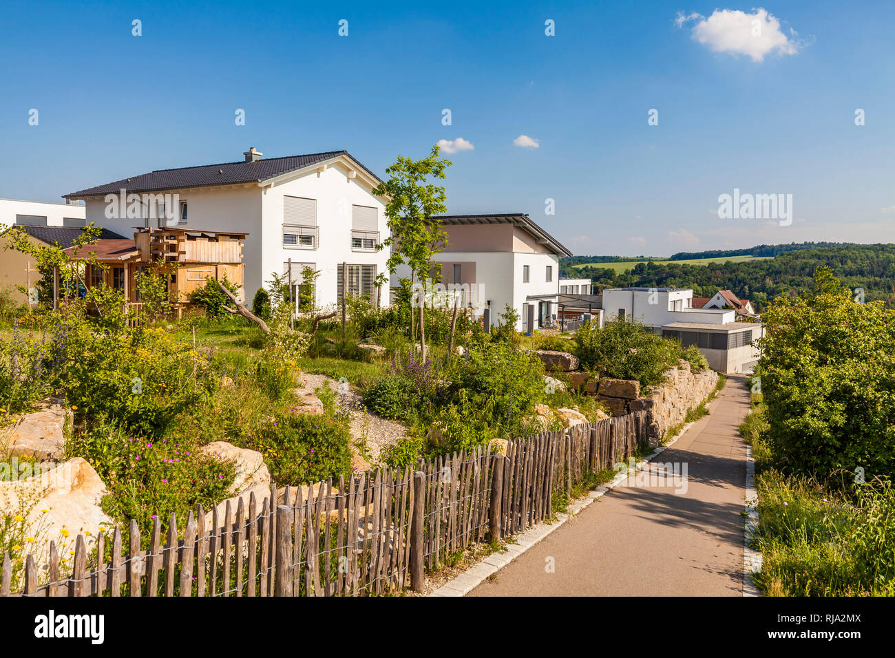 Germany, Baden-WÃ¼rttemberg, Blaustein, development area, various single and multi-family houses Stock Photo