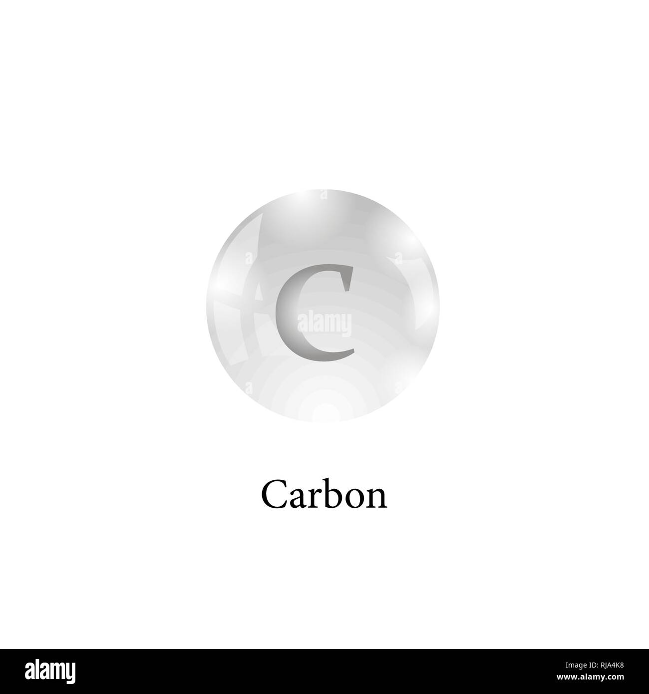 Molecule of Carbon Isolated on White Background. Chemical Element of the Periodic Table. Stock Vector