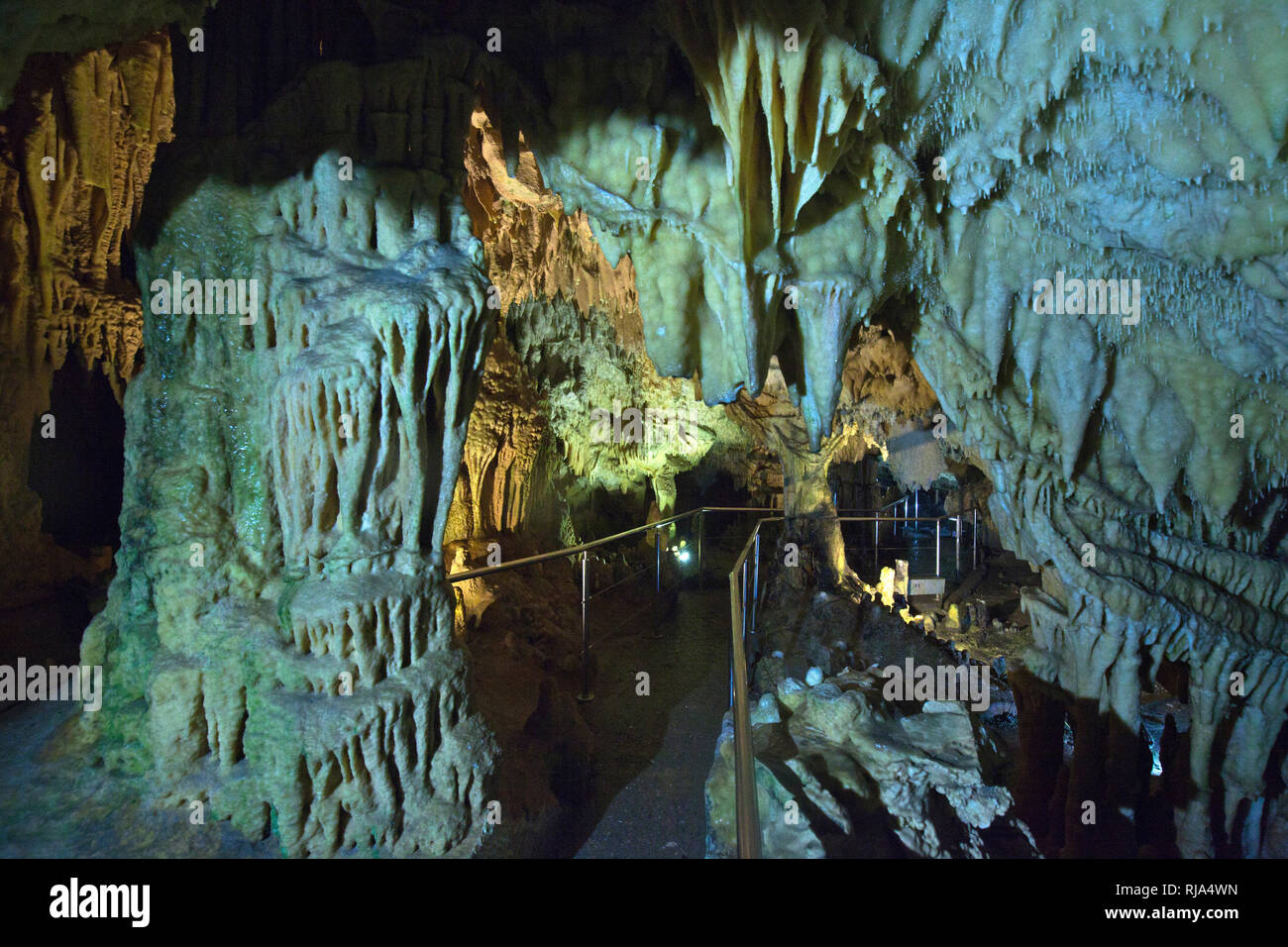 Caves of Pirgos Dirou on the Peloponnese in Greece Stock Photo