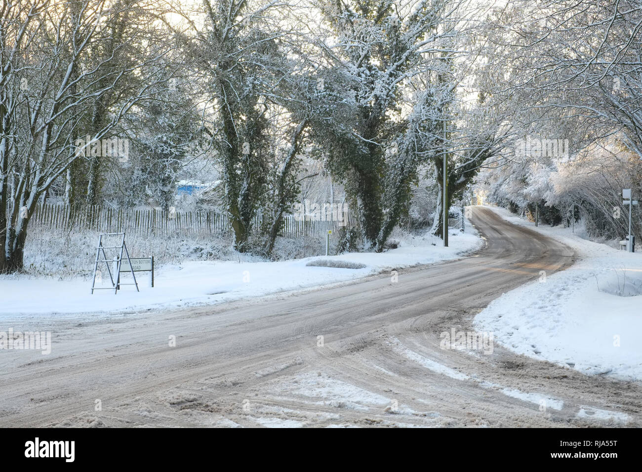 Lymington Bottom Road covered in thick snow, Medstead, Alton, Hampshire