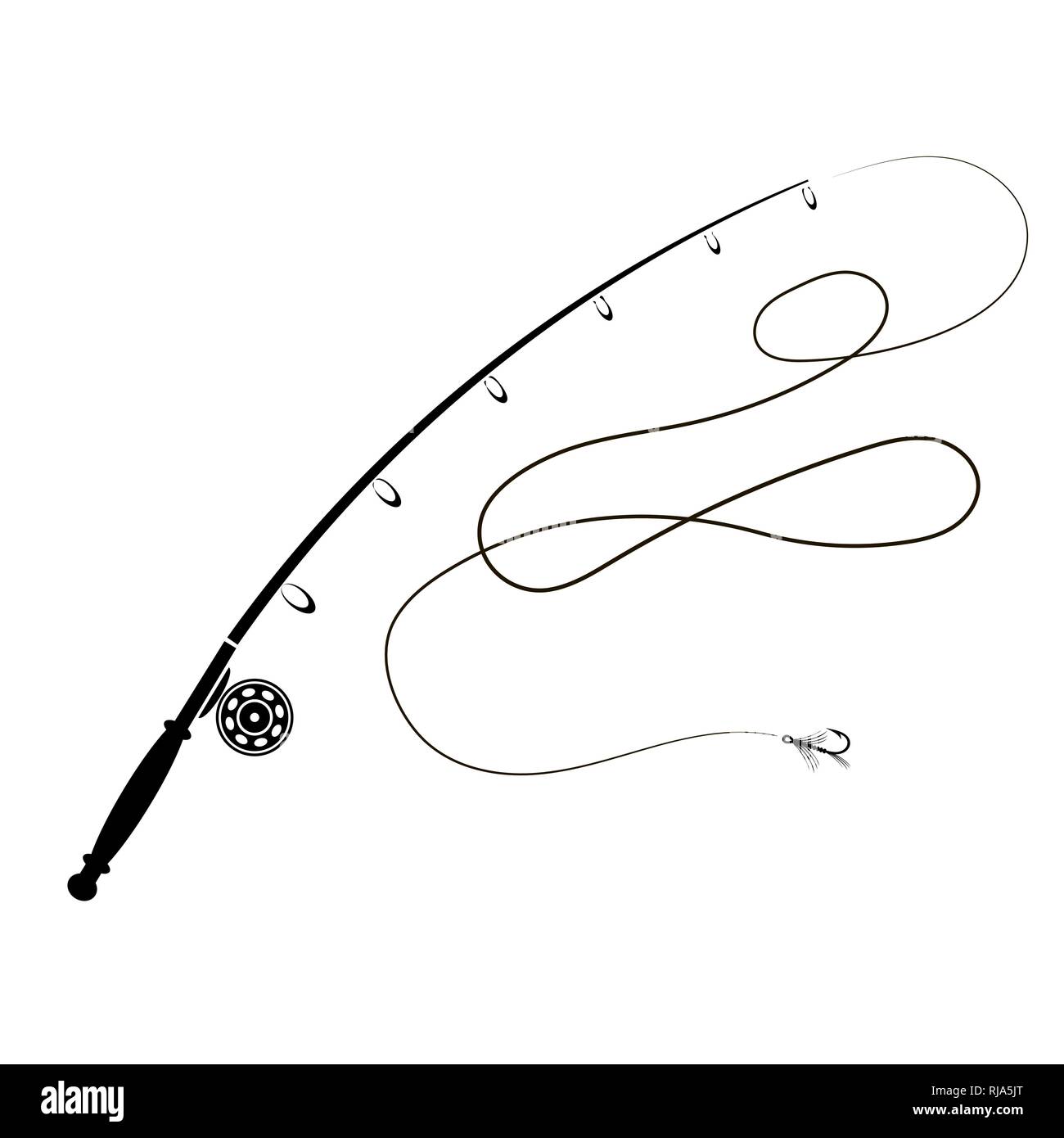 Fishing Rod Silhouette with Fishing Hook Stock Vector Image & Art - Alamy