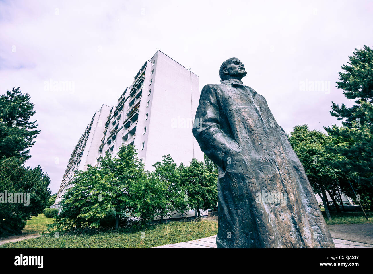 Germany, Mecklenburg-Western Pomerania, Schwerin, Dreesch, prefabricated housing estate, Lenin statue Stock Photo