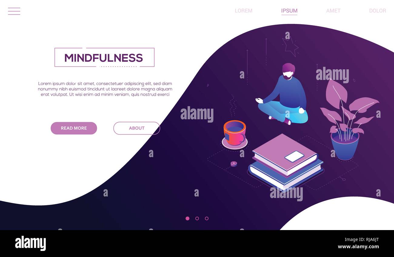 Meditation at work - modern colorful isometric vector web banner Stock Vector