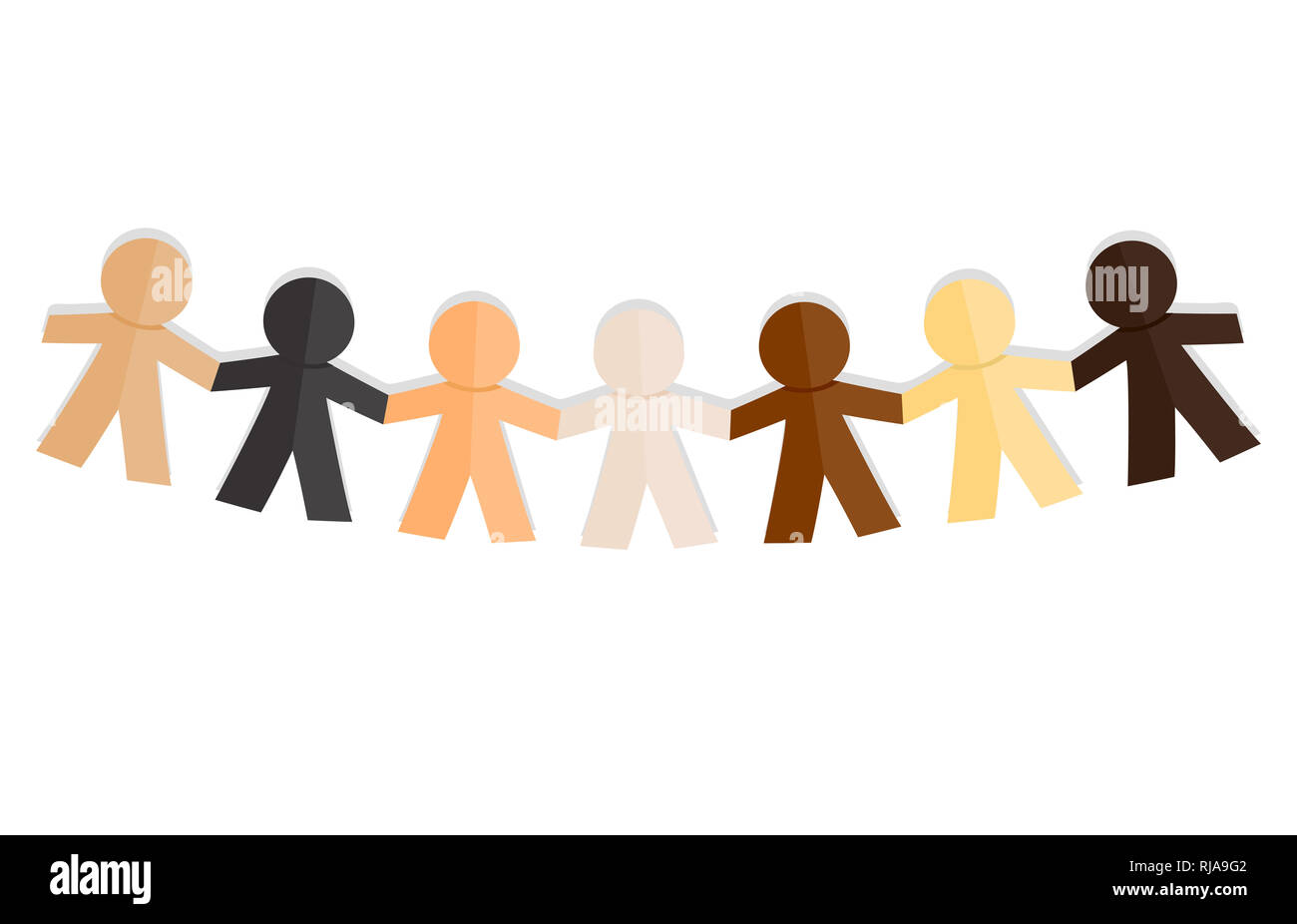 Illustration of Paper Cutout Dolls in Different Colors. Diversity Unity Concept Stock Photo
