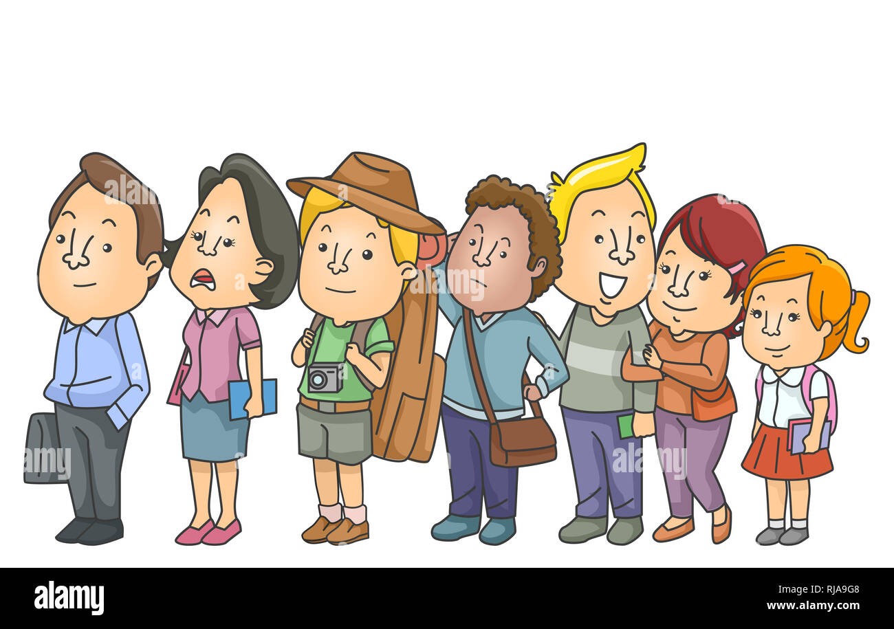 Illustration of Several and Diverse Group of People Waiting In Line Stock Photo