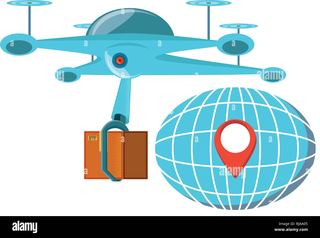 drone technology with box carton and sphere planet vector illustration ...