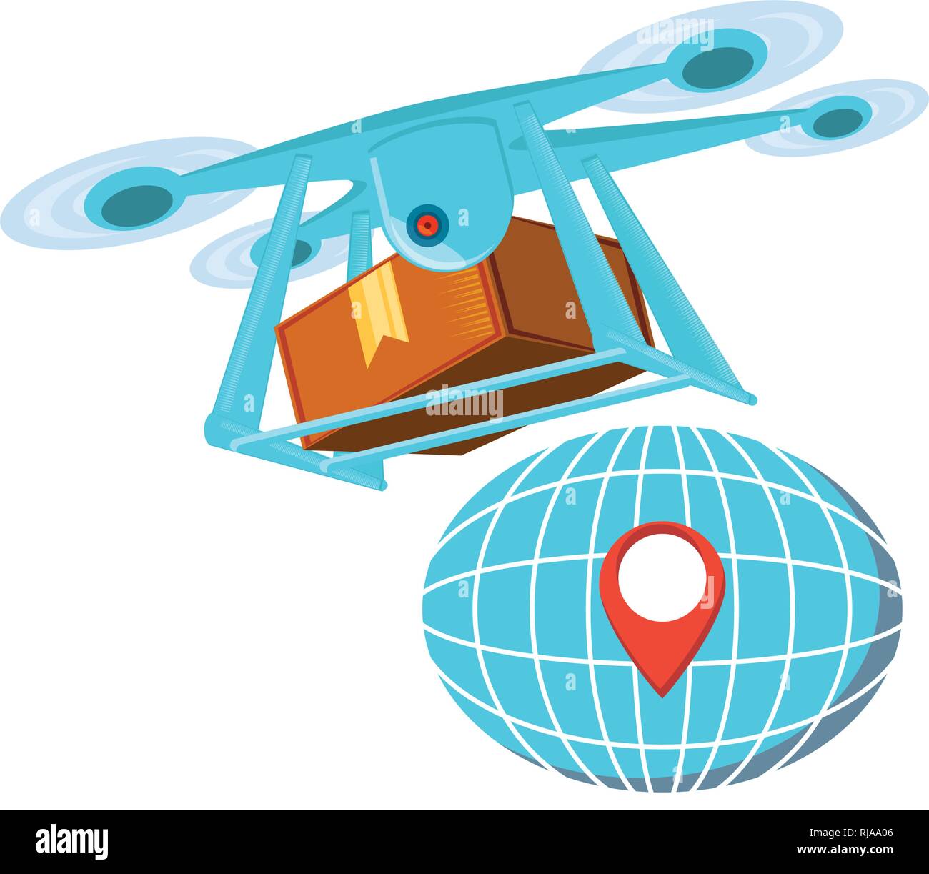 drone technology with box carton and sphere planet vector illustration ...