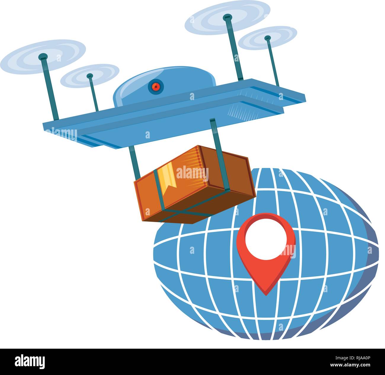 drone technology with box carton and sphere planet vector illustration ...