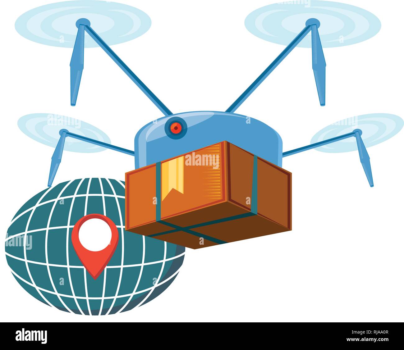 drone technology with box carton and sphere planet vector illustration ...