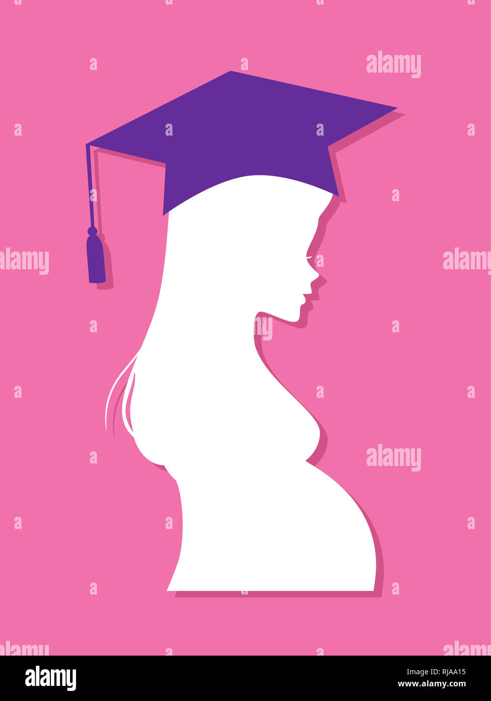 Illustration of a Pregnant Girl Silhouette with Graduation Cap for Finishing School Stock Photo