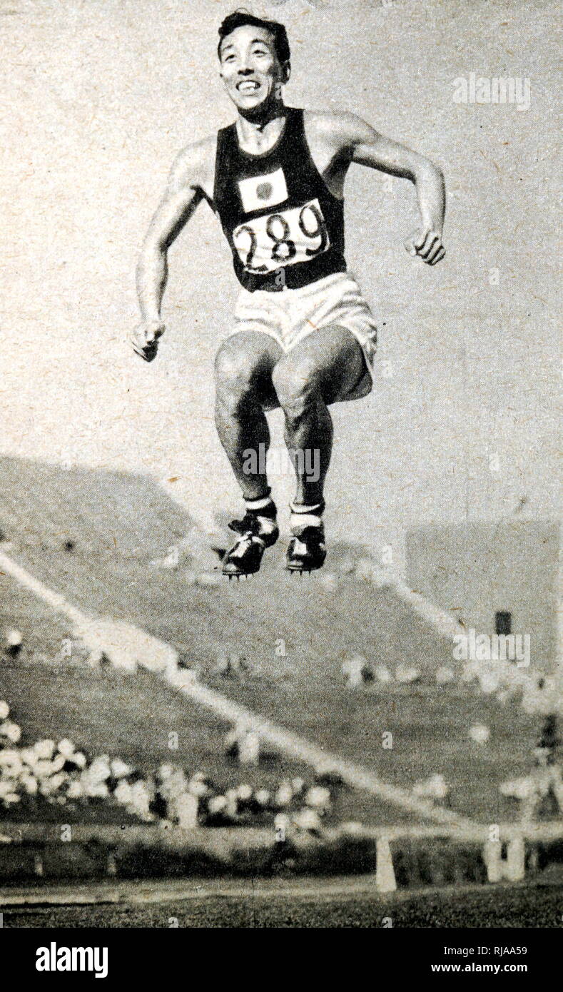 Photograph of Chuhei Nambu from Japan competing in the Long Jump during