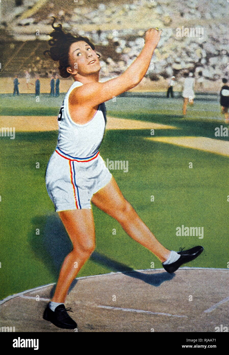 Photograph of Lillian Copeland (1904 - 1964) throwing the discus at the 1932 Olympic games. Lillian took gold for the USA and set a new world record at 133.16 feet. Stock Photo