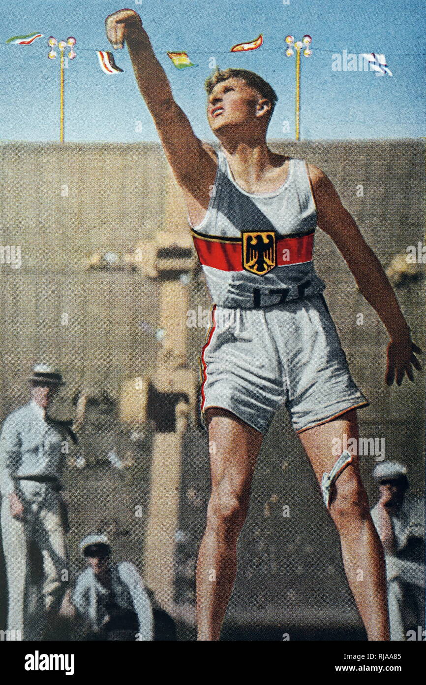 Photograph of Hans Heinrich Sievert (1909 - 1963) a German Decathlete during the 1932 Olympic games. Stock Photo