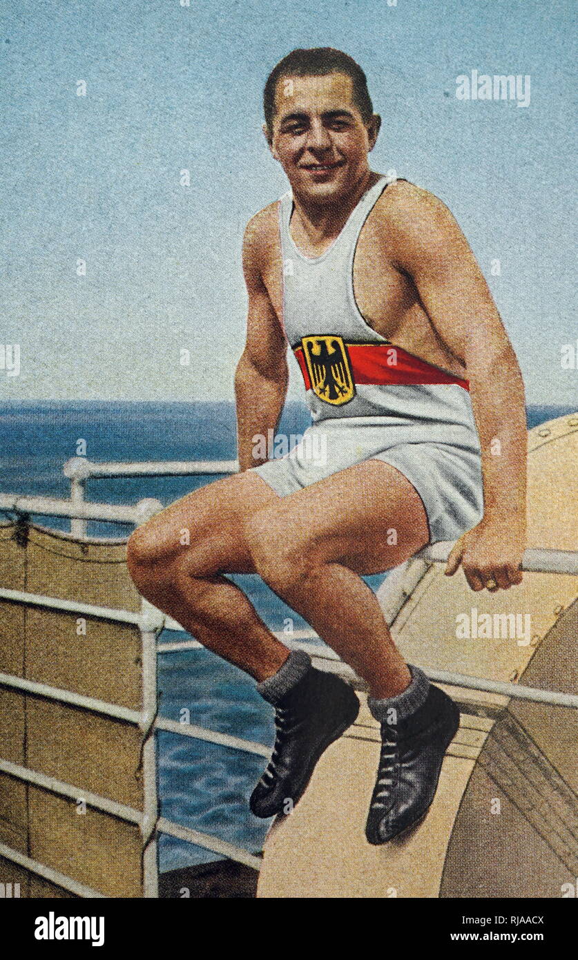 Photograph of Jakob Brendel (1907 - 1964) from Germany at the 1932 Olympic games. Jakob won gold in the Bantamweight. Stock Photo