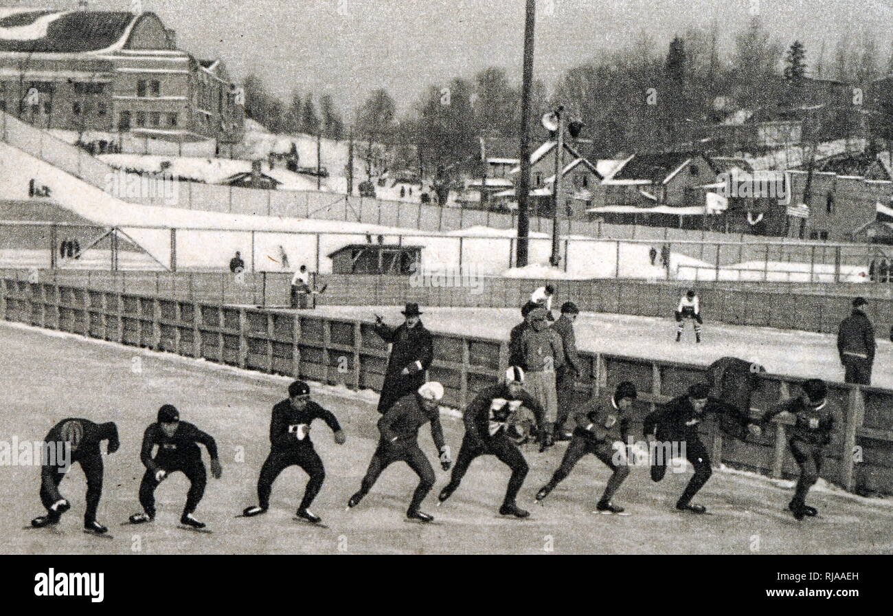 Photograph of the 10000 meter speed skating at the 1932 Winter Olympic