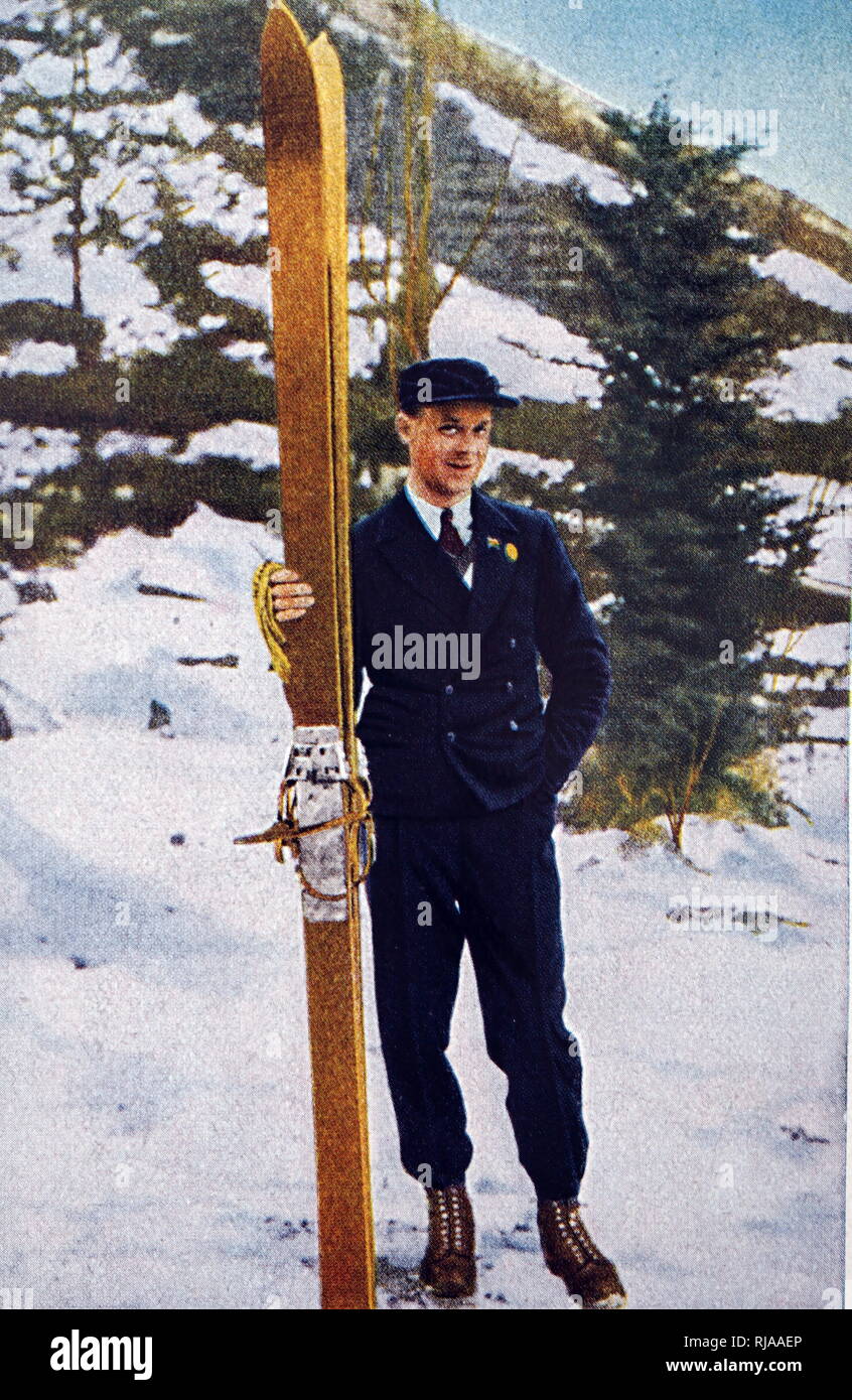 Photograph of Hans Vinjarengen (1905 - 1984) at the 1932 Winter Olympic games. Hans took Bronze in the Nordic combined. Stock Photo