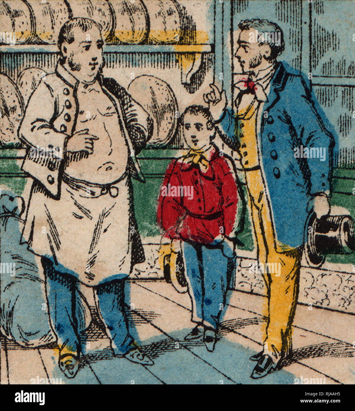 'The Four Elements' a cautionary tale in pictures by Gangel & Didion, Publishers of popular prints in Metz. Founded by Charles Nicolas Gangel (1835-1879) who worked in partnership with Adrien Dembour (as Dembour & Gangel) from 1840 to the early 1850s Stock Photo