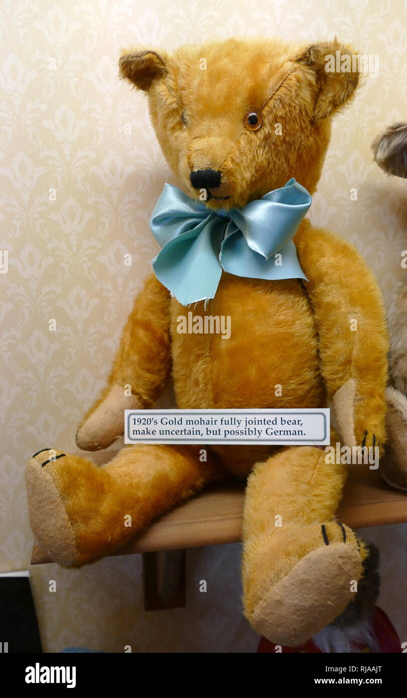 Gold Mohair jointed teddy bear circa 1925, German Stock Photo