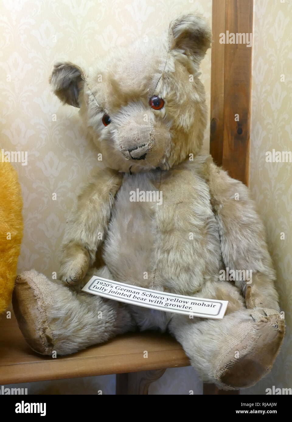 Schuco yellow (faded) mohair, jointed teddy bear circa 1925, German Stock Photo