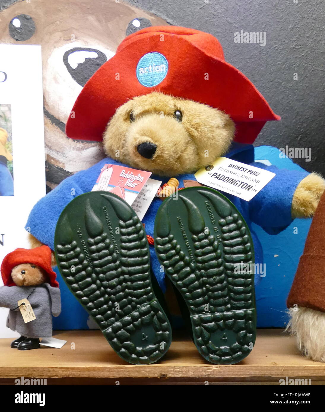 Paddington Bear is a fictional character in children's literature. He first appeared on 13 October 1958 in the children's book A Bear Called Paddington and has been featured in more than twenty books written by British author Michael Bond and illustrated by Peggy Fortnum and other artists Stock Photo