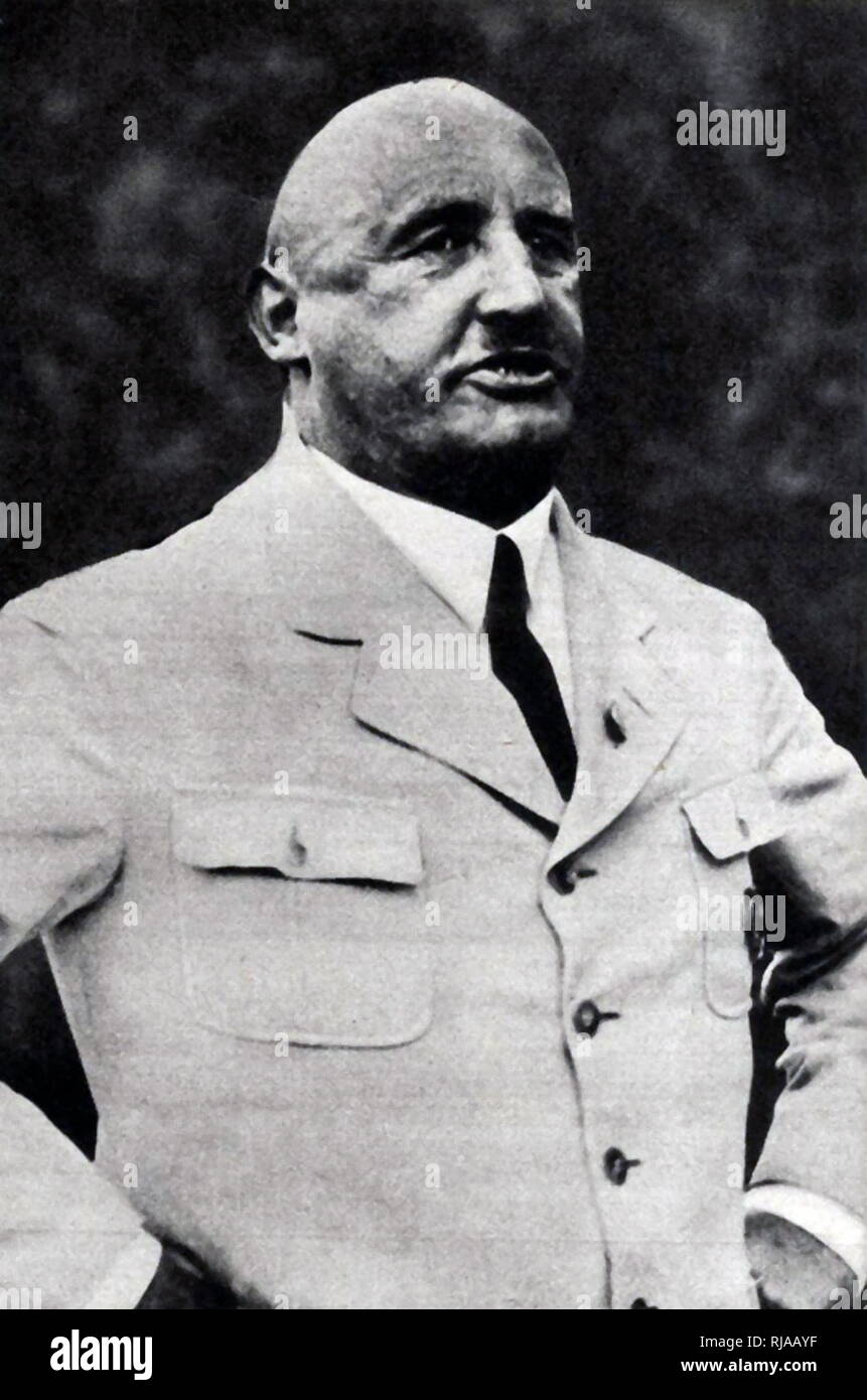 Julius Streicher (1885 – 1946); a prominent member of the Nazi Party (NSDAP) prior to World War II. He was the founder and publisher of the anti-Semitic newspaper Der Stürmer, which became a central element of the Nazi propaganda machine. After the war, Streicher was convicted of crimes against humanity and executed Stock Photo