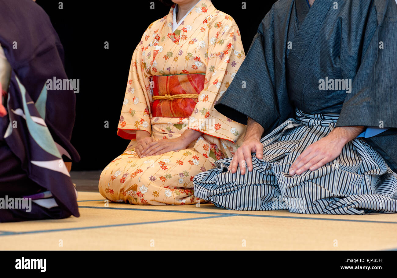 Man and woman during the tea ceremony Stock Photo