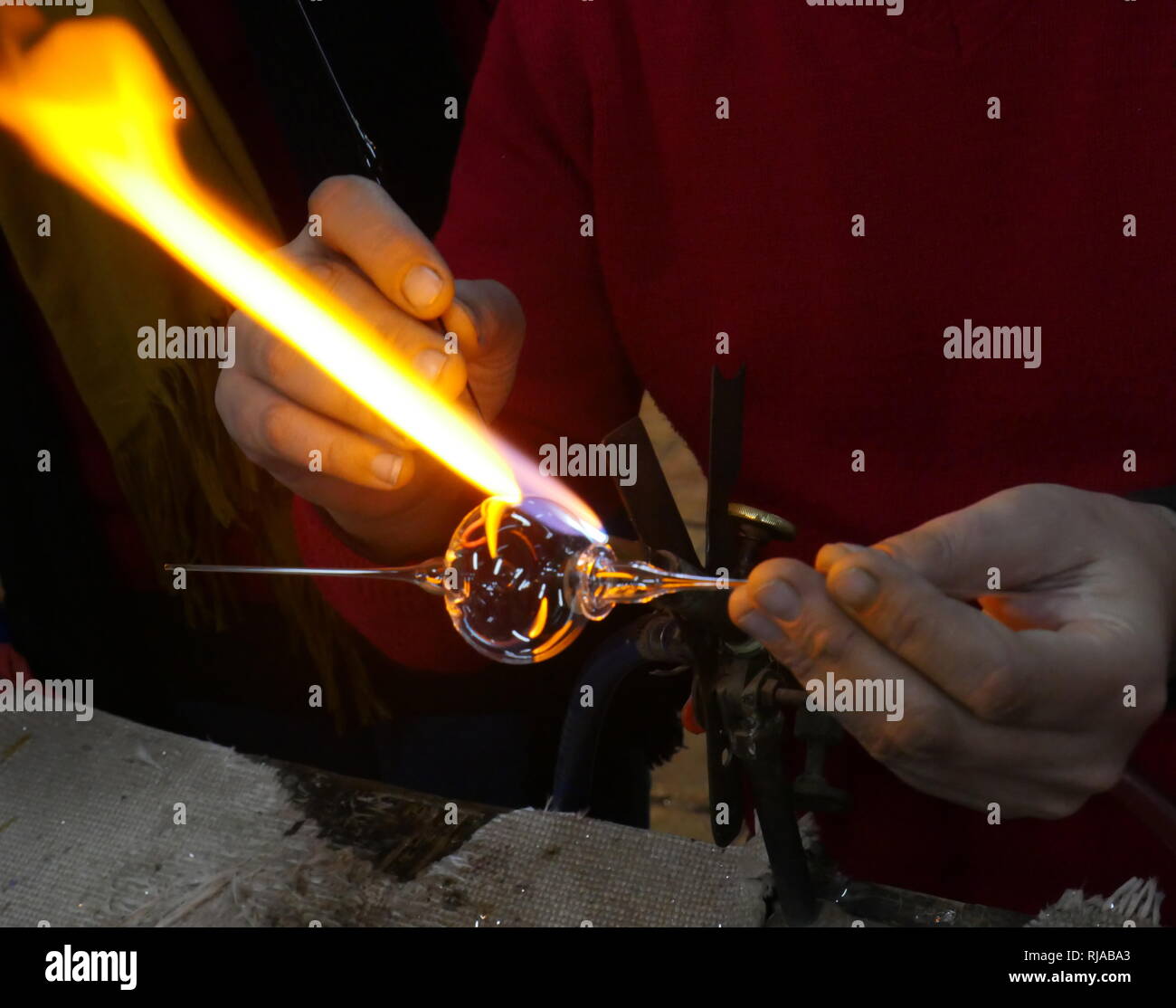 Glass making using traditional method and a gas flame; Egypt 2018 Stock Photo Alamy