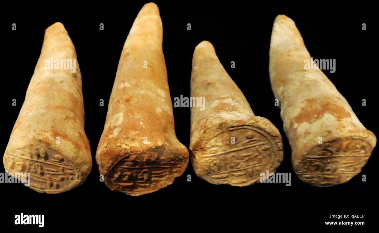 Funerary cones were small cones made from clay that were used in
