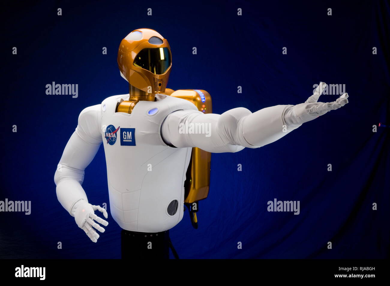 NASA built high-tech Robonaut 2 (R2), for the International Space Station. The station's robotic crewmember. R2 performs regular and repetitive tasks inside and outside the space station.  2017 Stock Photo