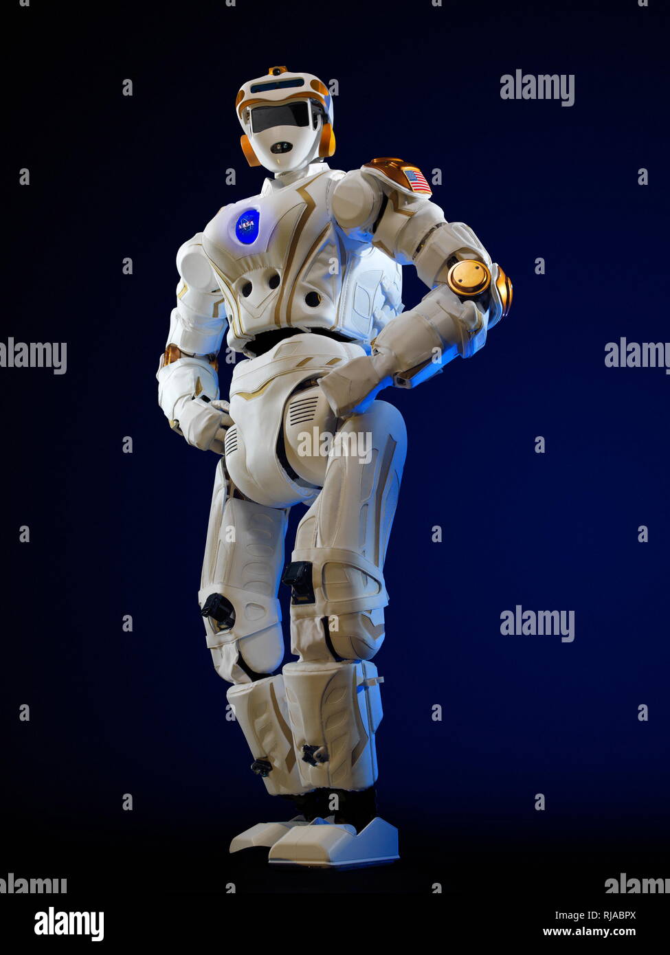 NASA R5, Valkyrie Robot, designed and built by the Johnson Space Center, Engineering Directorate in 2013. Valkyrie, a name taken from Norse mythology, is designed to be a robust, rugged, entirely electric humanoid robot capable of operating in degraded or damaged human-engineered environments Stock Photo
