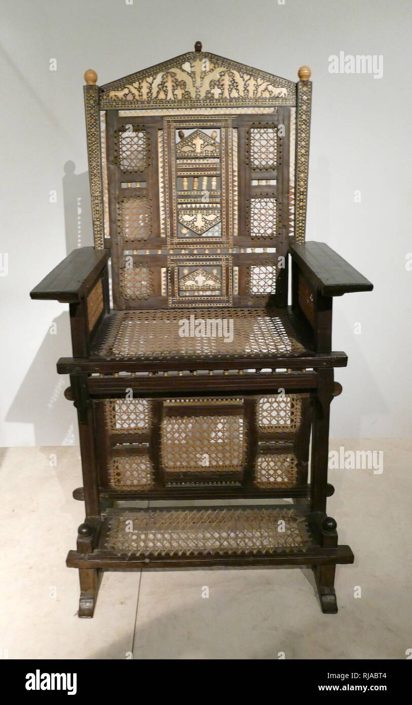 Carved chair in Ebony Ivory and bone. Zanzibar (Tanzania) 19th century