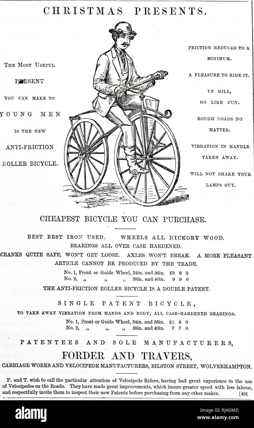 An advertisement for a bicycle for Christmas. Dated 19th century Stock Photo