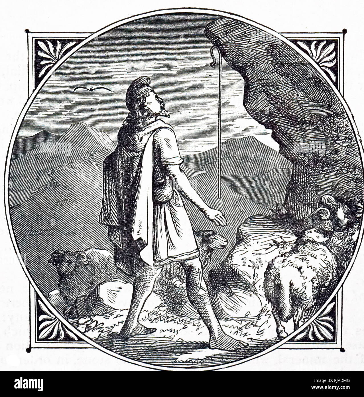 engraving depicting Magnes the shepherd on Mount Ida, mythological figure discovered natural magnetism. Dated 19th century Stock Photo - Alamy
