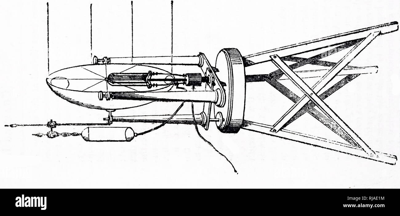 1851, Illustration depicting the mechanism of the Drummond Light.  Limelight (also known as Drummond light or calcium light), was a type of stage lighting once used in theatres and music halls. An intense illumination is created when an oxyhydrogen flame is directed at a cylinder of quicklime (calcium oxide) Stock Photo