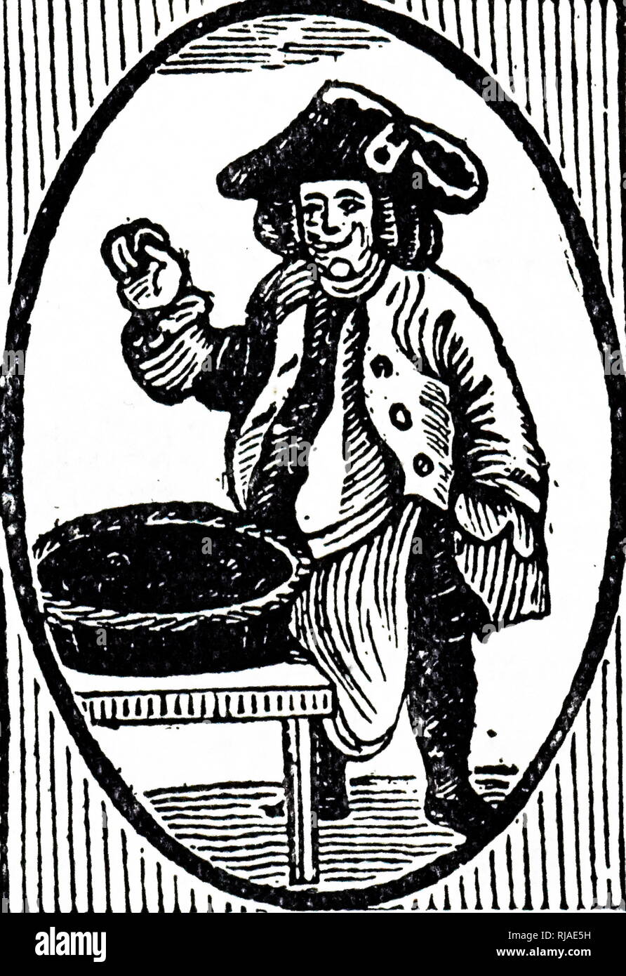 18th century illustration showing a Hot Spice Gingerbread seller; London 1800 Stock Photo