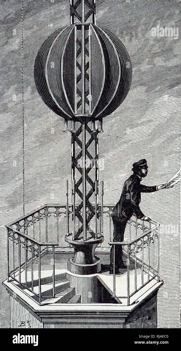 Timezone Ball 19th century illustration showing the Time Ball of New York. The ...